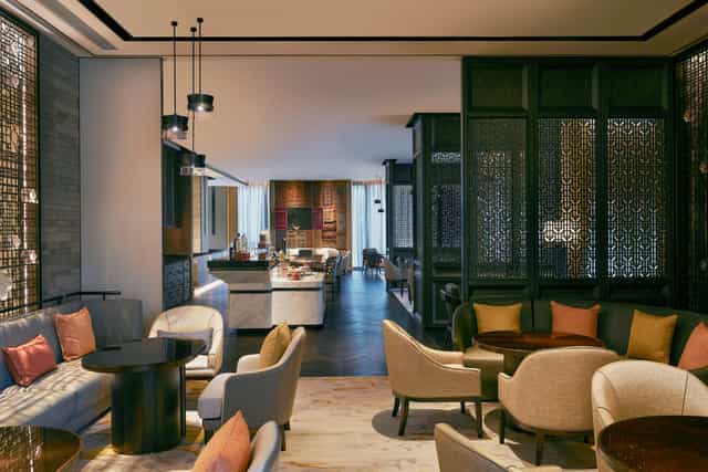 Sophisticated lounge at Kempinski Residences Guangzhou for networking events and meetings.