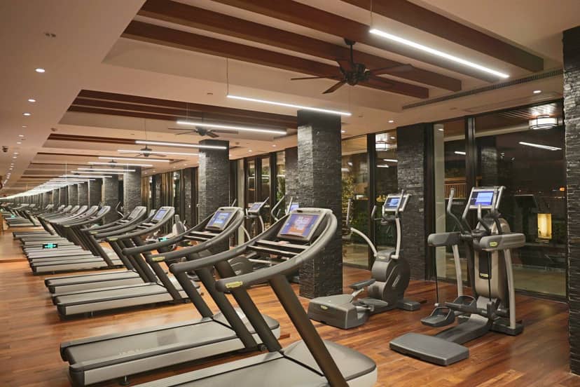 Modern fitness center in White Swan Hotel with treadmills; perfect for wellness events.