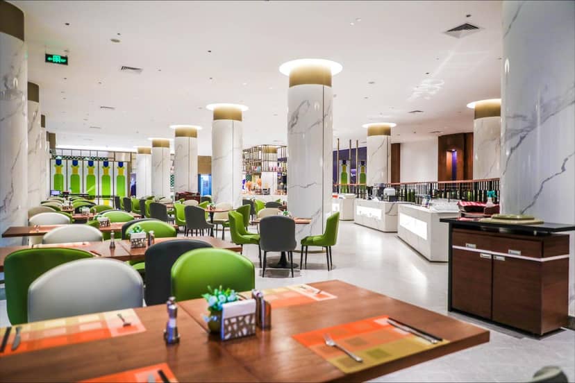 VIP Dining Rooms at Dong Fang Hotel with vibrant green chairs for events and gatherings.