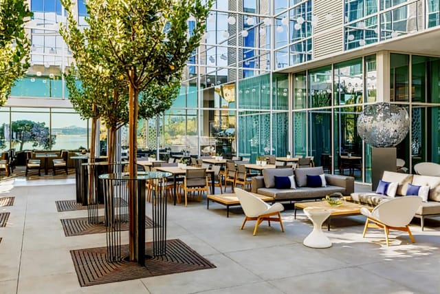 Stylish AC Waterfront Lounge with modern design for networking and casual events