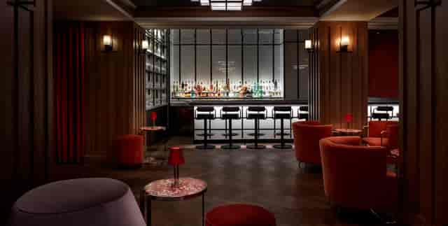 Sophisticated Dishonesty Bar lounge in DC, ideal for networking events and cocktail receptions.