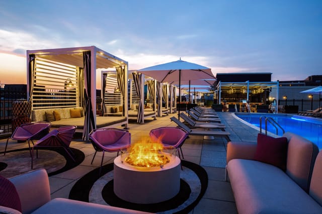 Hotel Zena rooftop with stylish cabanas, perfect for upscale networking events.