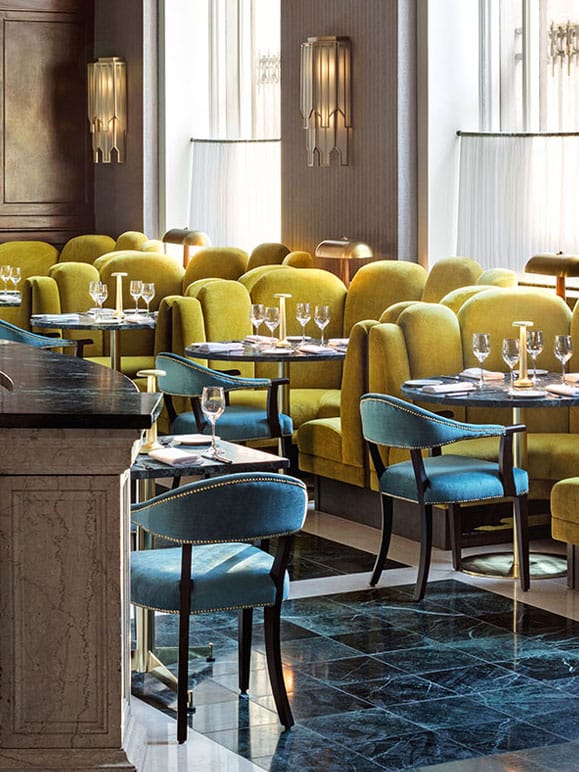 Stylish Zaytinya dining room with vibrant seating for upscale events and gatherings.