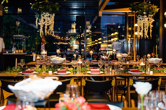 Elegant dining space at District Winery, perfect for corporate events and dinners.