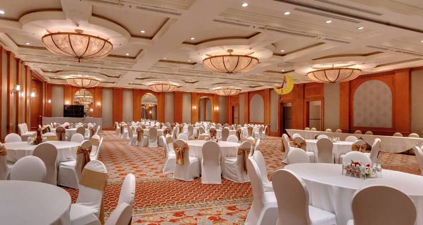 Elegant banquet hall at JW Marriott Mumbai Juhu, perfect for weddings and corporate events.