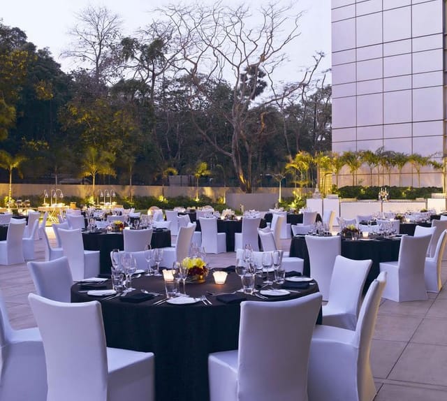 Elegant Westin Grand Ballroom setup for upscale receptions in lush greenery.