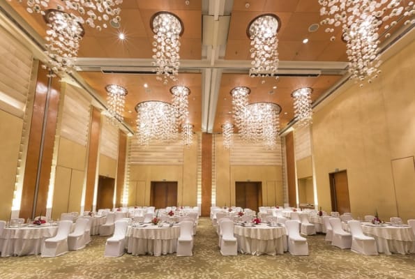 Grand Ballroom at The Leela Mumbai, elegant space for formal receptions and gatherings.