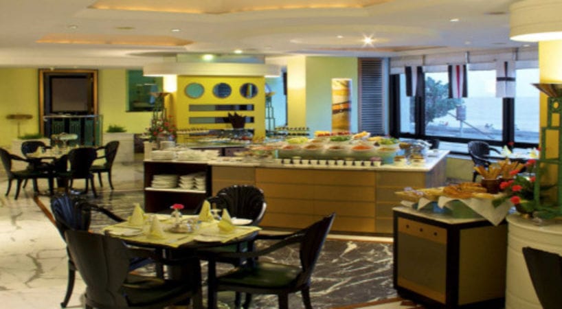 Elegant restaurant buffet setup in Marine Plaza, perfect for corporate networking events.