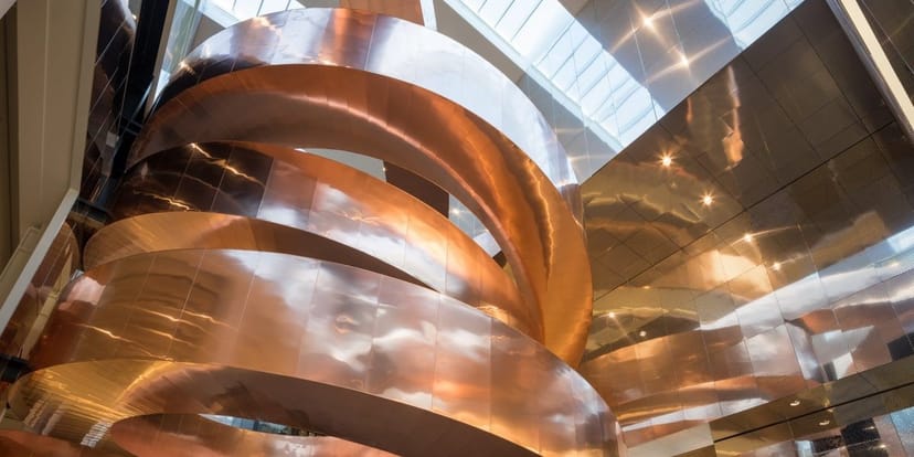 Glass Corridor at Experimentarium: sleek metallic surfaces for elegant events and corporate gatherings.