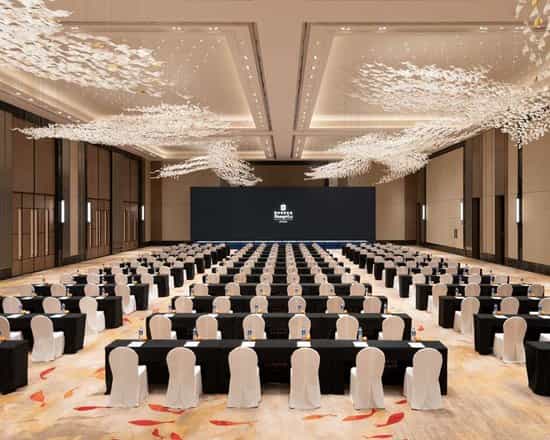 Elegant Grand Ball Room setup for corporate events in Shangri-La Hotel, Bengaluru.