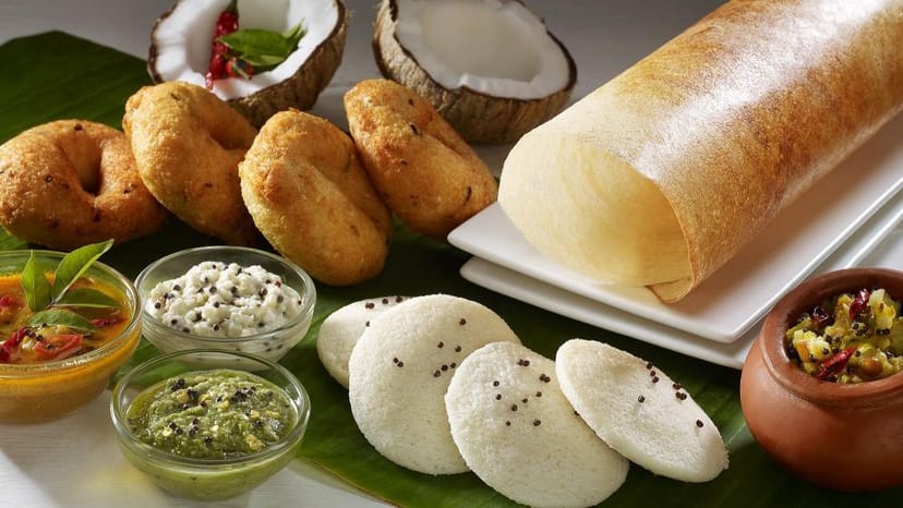 South Indian cuisine platter with dosa, idli, and vada for event catering in Bangalore.