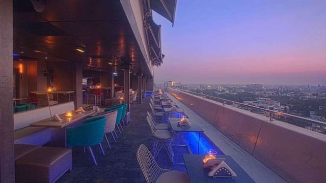 Rooftop restaurant in Hotel Ivory Tower, Bangalore with city views for upscale events.