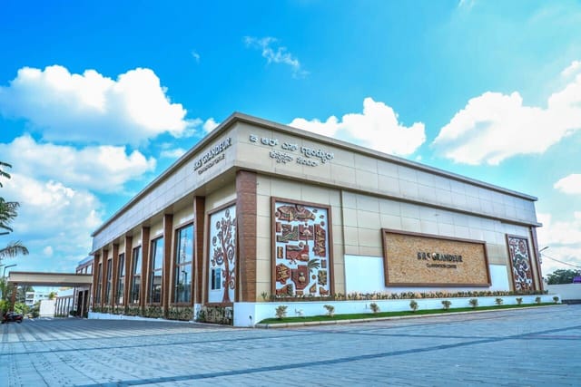 Modern Bangalore convention center with large windows for corporate events and social gatherings.