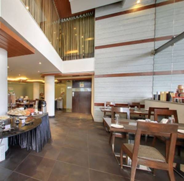 Outdoor seating at The Relish Lounge, modern design ideal for events and meetings.