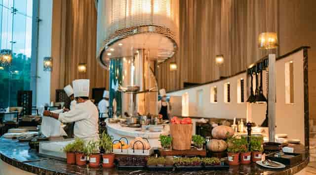 ALBA open kitchen at JW Marriott Bengaluru, elegant live cooking for upscale events.
