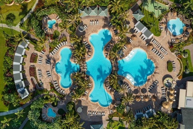 Aerial view of Ritz-Carlton pool deck, ideal for events and conferences.