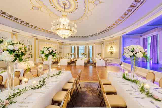 Elegant Oval Ballroom at The Ritz-Carlton, perfect for weddings and corporate events.