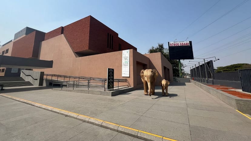 Cultural landmark entrance in Bengaluru with elephants, ideal for themed events and photography.