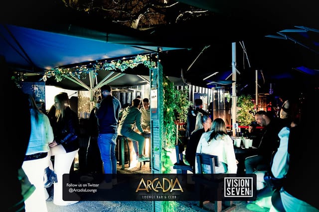 Vibrant garden gathering at Arcadia Lounge Bar, perfect for mixers and events.
