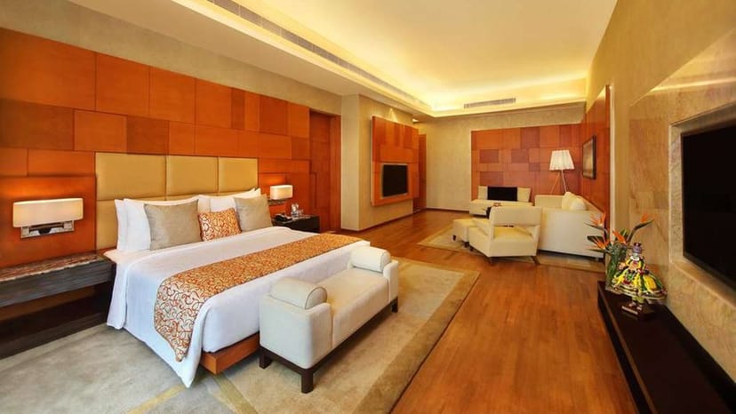 Luxurious hotel meeting room in Gokulam Grand for corporate events and gatherings.