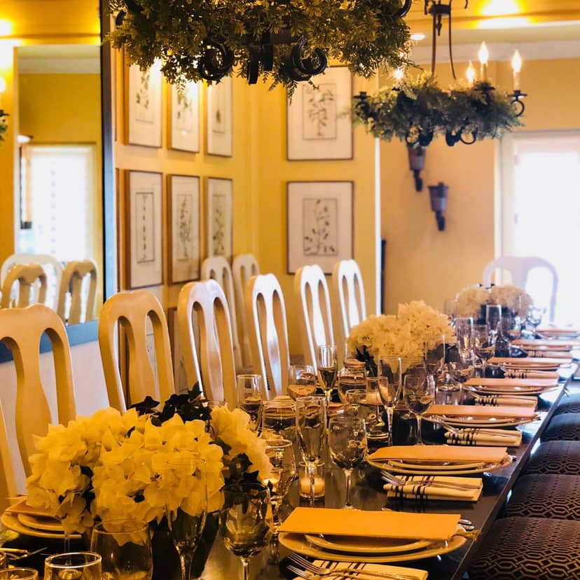 Elegant dining table setup at Arcadia Farms Café for intimate events and gatherings.