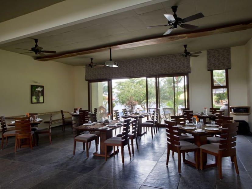 Spacious dining deck at Waterwoods Lodge, perfect for intimate gatherings and events.