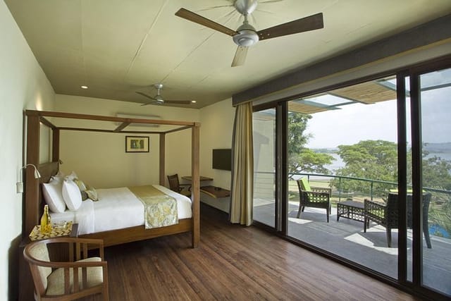 Dining deck at Waterwoods Lodge, spacious layout ideal for business meetings and conferences.