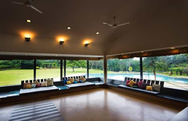 Lawn area meeting room with large windows for retreats and brainstorming sessions.