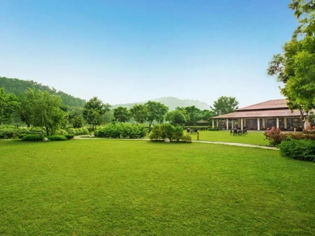 Serene outdoor venue with green lawn for corporate retreats and events in Corbett.