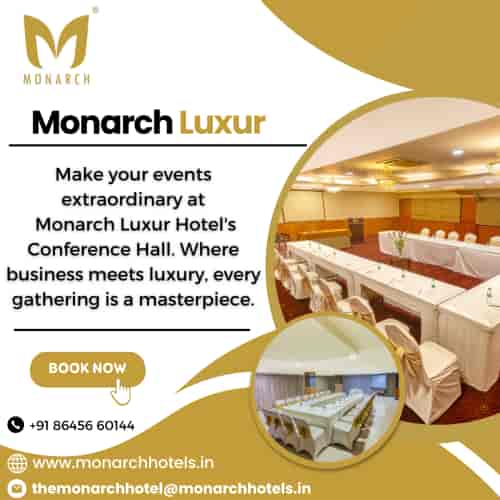 Ornate conference hall at Monarch Luxur Hotel, ideal for corporate events in Bangalore.