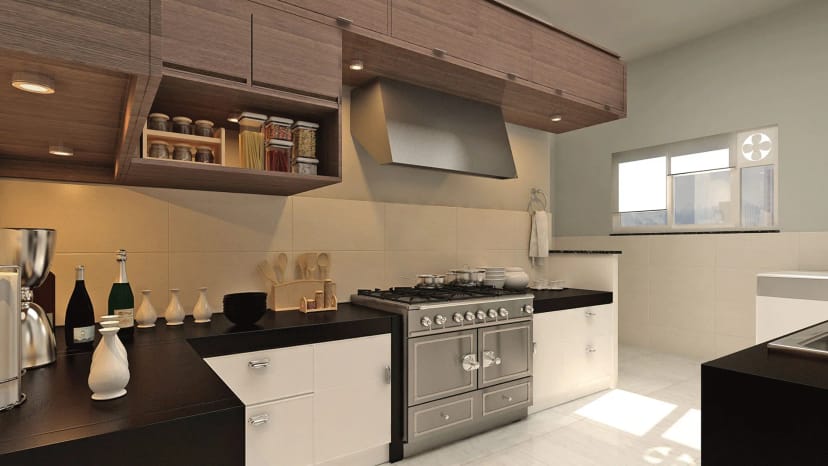Modern kitchen in Prestige Park Square for culinary events and cooking demonstrations.