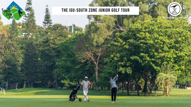 Bangalore Golf Club tournament with young golfers in a lush outdoor setting.