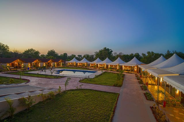 Nirvana Resort garden venue with tents, perfect for weddings and retreats.