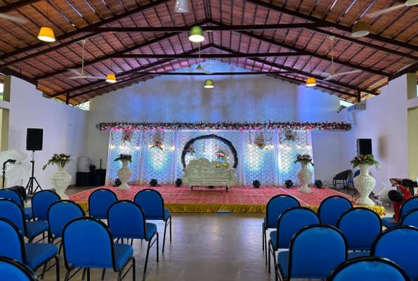 Elegant banquet hall at Ravishing Retreat, perfect for weddings and formal events.
