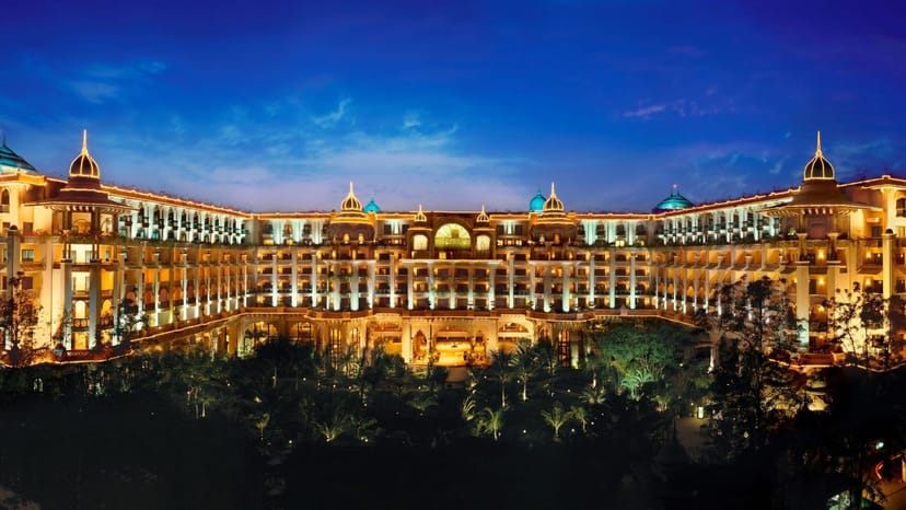 Terrace courtyard at The Leela hotel, ideal for elegant weddings and corporate events.