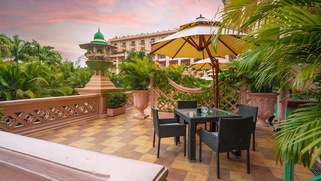 Elegant Terrace courtyard at The Leela for intimate gatherings and cocktail receptions.