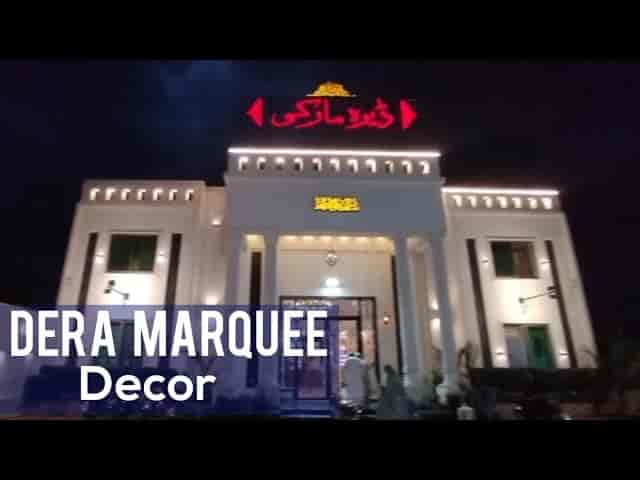 Outdoor garden at Dera Marriage Hall, elegant architecture for upscale weddings and events.