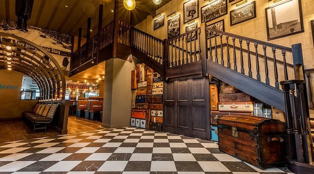 Leeds Events Lounge: stylish venue with checkerboard floor for receptions and gatherings.