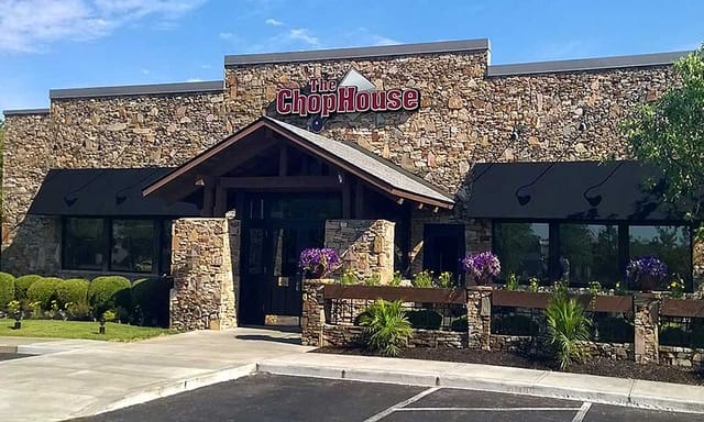 Banquet Room at The Chop House, rustic stone exterior for elegant corporate events.