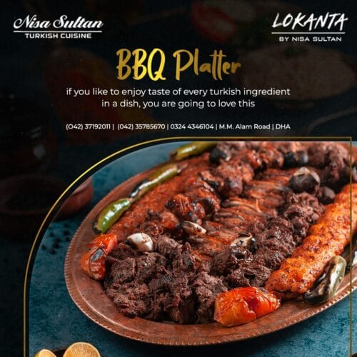 Vibrant BBQ platter of Turkish meats and veggies for corporate events in Nisa Sultan.