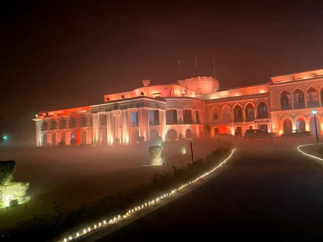 Durbar Hall at Governor's House, elegantly lit venue ideal for weddings and galas.