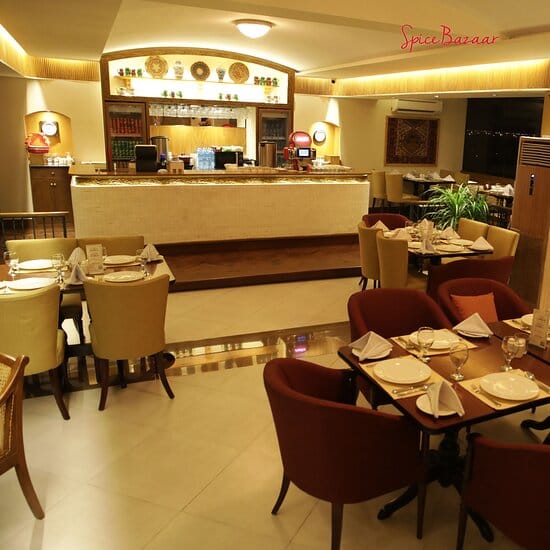 Elegant restaurant setting in Spice Bazaar for corporate dinners and intimate meetings.