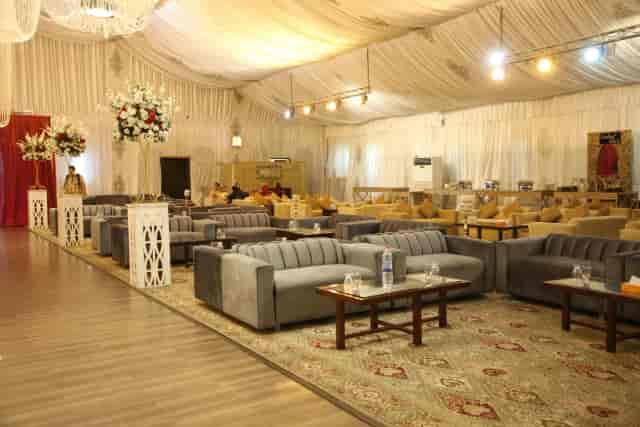 Gourmet Victoria Marquee with lounge seating for elegant meetings and social events.