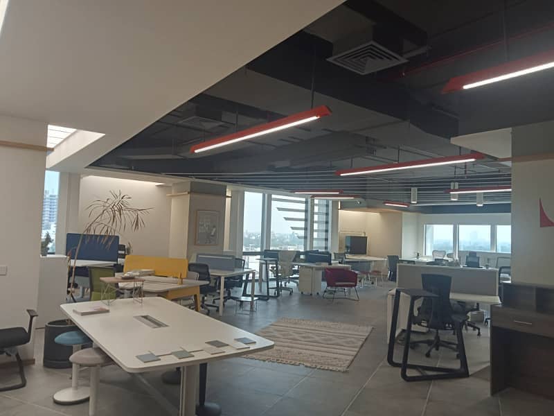 Modern open-plan office in Shaheen Complex, Lahore, ideal for meetings and workshops.