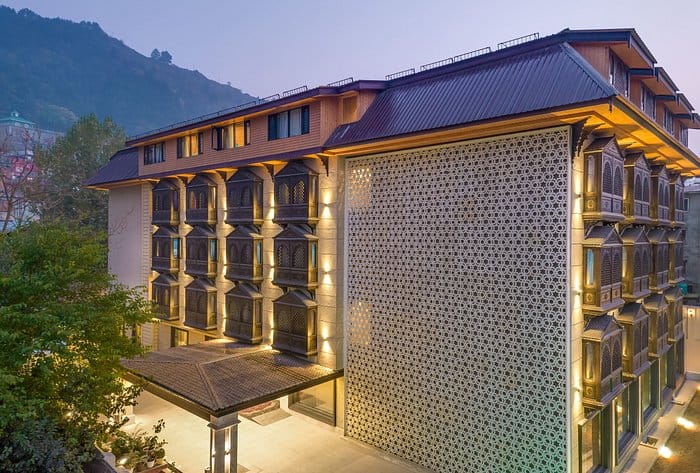 Modern hotel facade at Snowland Resorts, ideal for conferences and events.