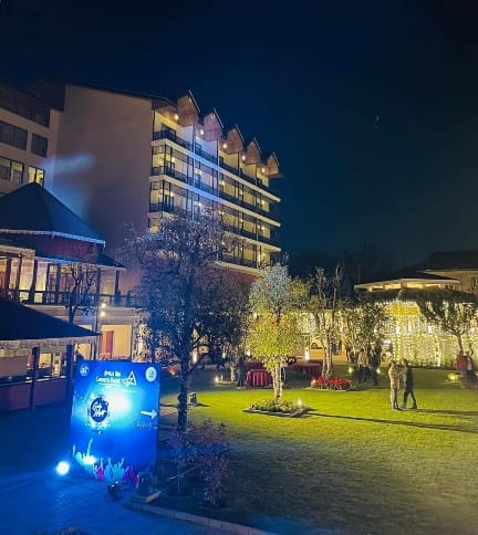 Elegant outdoor banquet hall at Radisson Srinagar, perfect for upscale evening events.