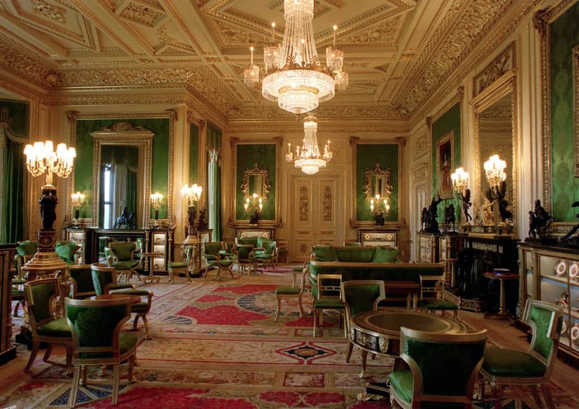 Elegant Green Room in Royal Mahal, perfect for upscale receptions and formal events.