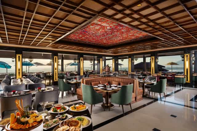 Elegant dining area at Taj Dal View, Srinagar for corporate meetings and VIP events.