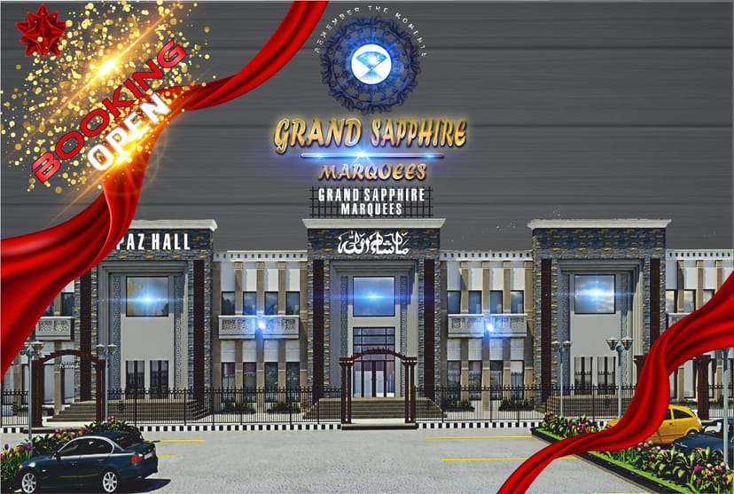Grand Sapphire Marquee exterior, ideal for elegant weddings and corporate events.