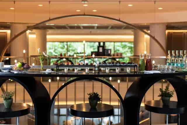 Sofitel Frankfurt Opera event space with modern buffet for networking receptions.